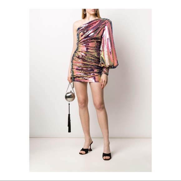 ALEX PERRY Jackson One-sleeve Sequined Satin Mini Dress In Pink - Picture 3 of 7